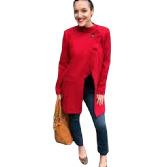 Cabi Stylish Red #3546 "Celebration" Jacket/Coat Red Tonal Houndstooth Sz S - Picture 3 of 14